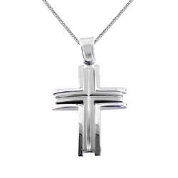 Λευκόχρυσος μασίφ βαπτιστικός σταυρός Κ14 με αλυσίδα